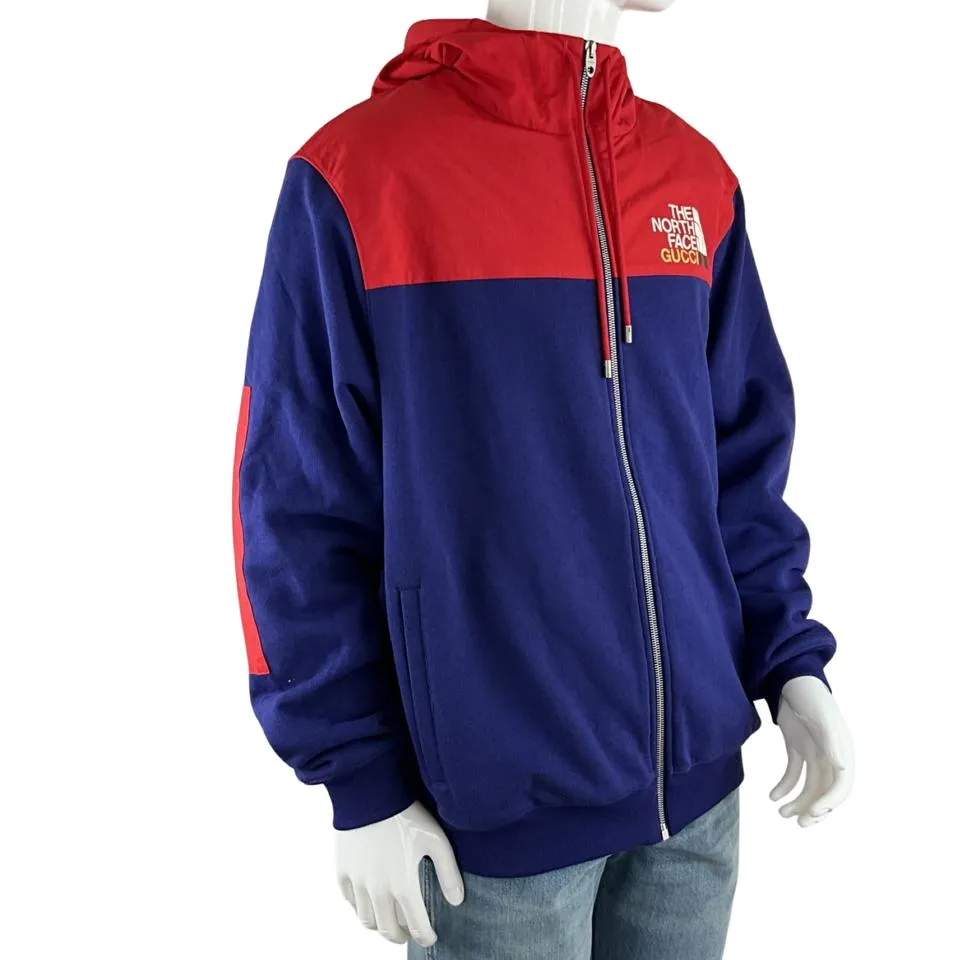 Gucci Men's The North Face x Gucci Zip Parka Hoodie Jacket Blue & Red Sz M