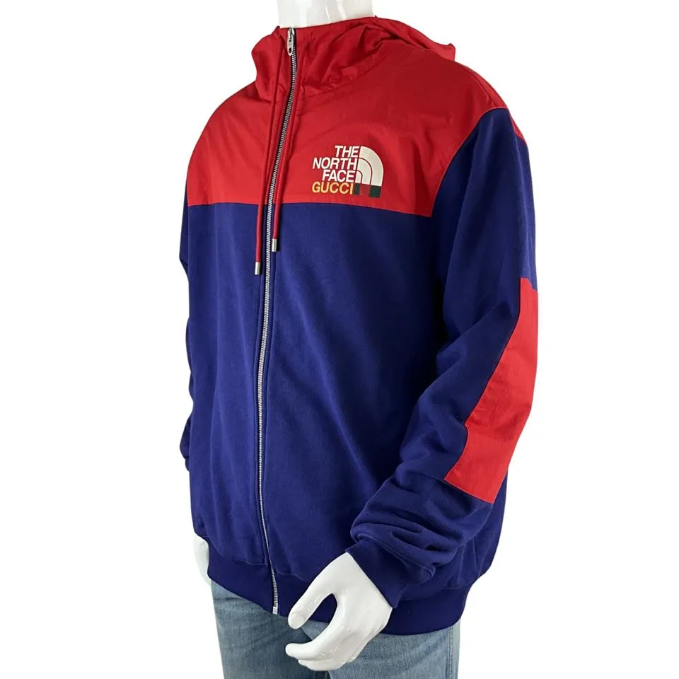 Gucci Men's The North Face x Gucci Zip Parka Hoodie Jacket Blue & Red Sz M