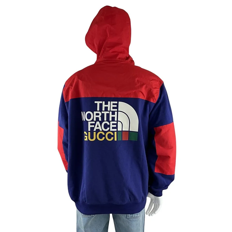 Gucci Men's The North Face x Gucci Zip Parka Hoodie Jacket Blue & Red Sz M