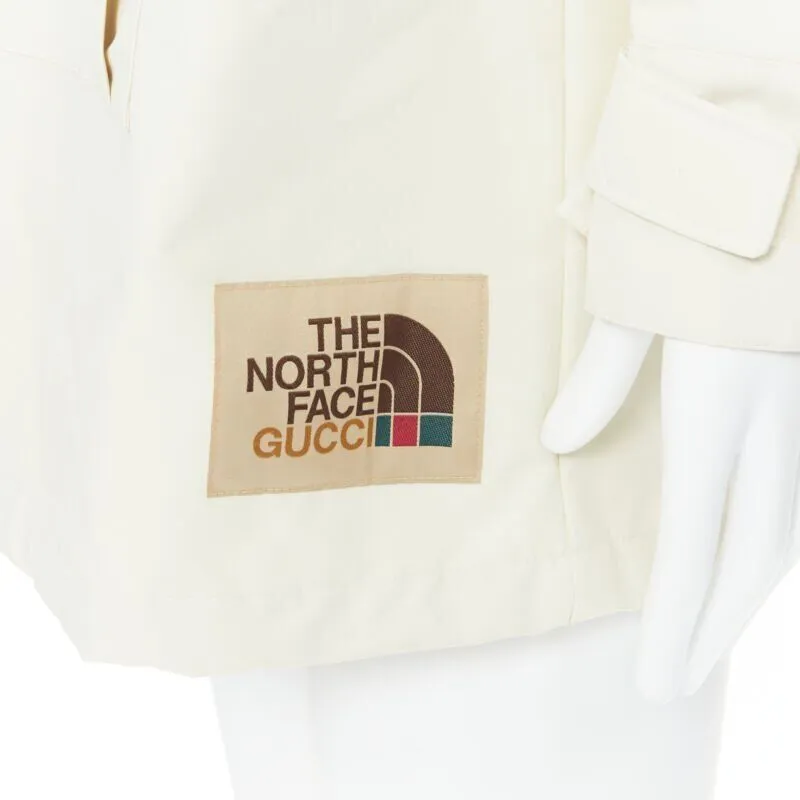 GUCCI NORTH FACE light beige nylon windbreaker anorak pullover jacket S