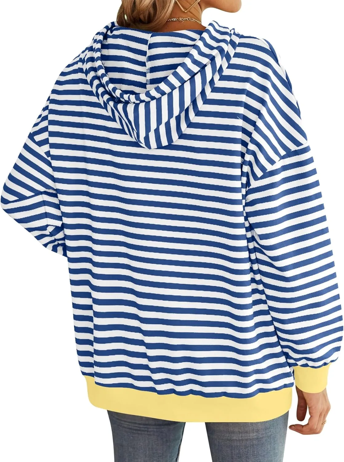 HangNiFang Oversized Striped Sweatshirt for Women Color Block Hoodies Pullover Top Long Sleeve Y2K Clothes