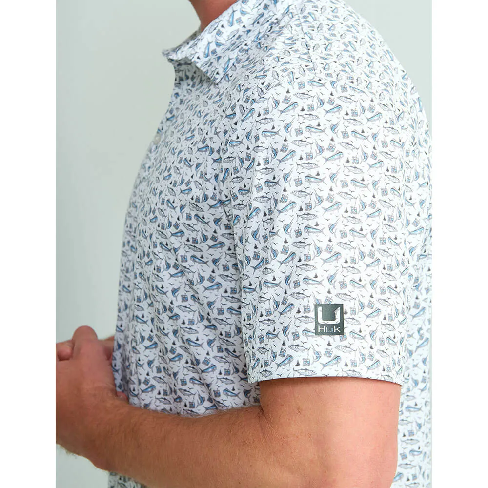 Huk Performance Pursuit Printed Polo Shirt - White