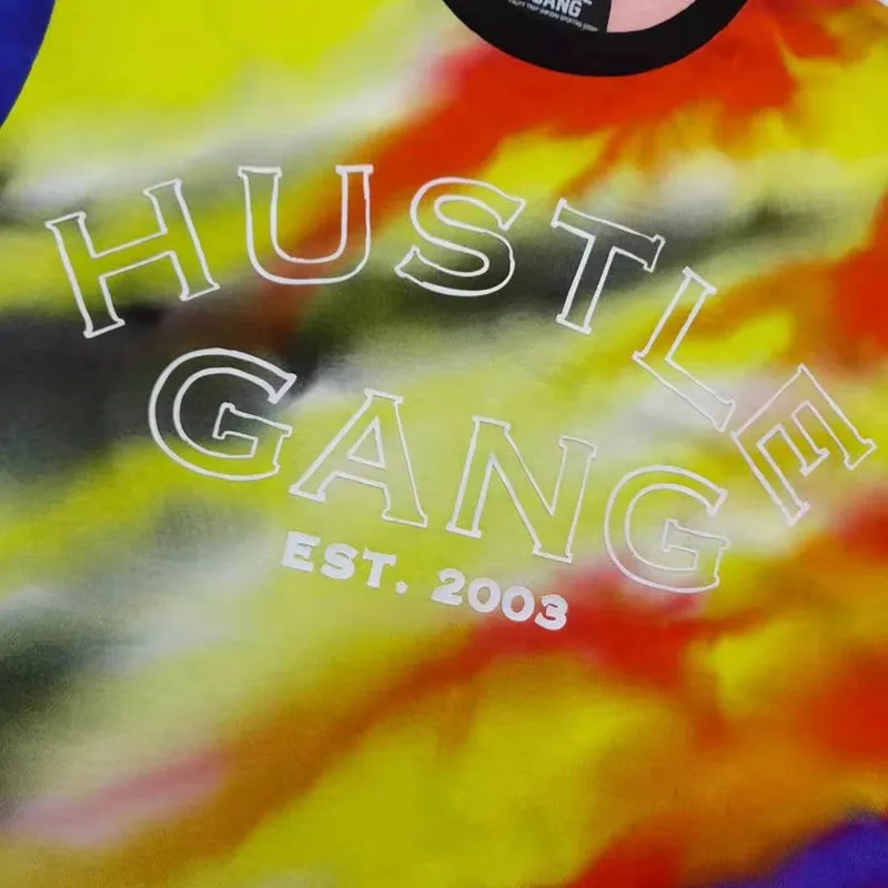 HUSTLE GANGS CREW NECK SKATEBOARD TIE DYED T SHIRT