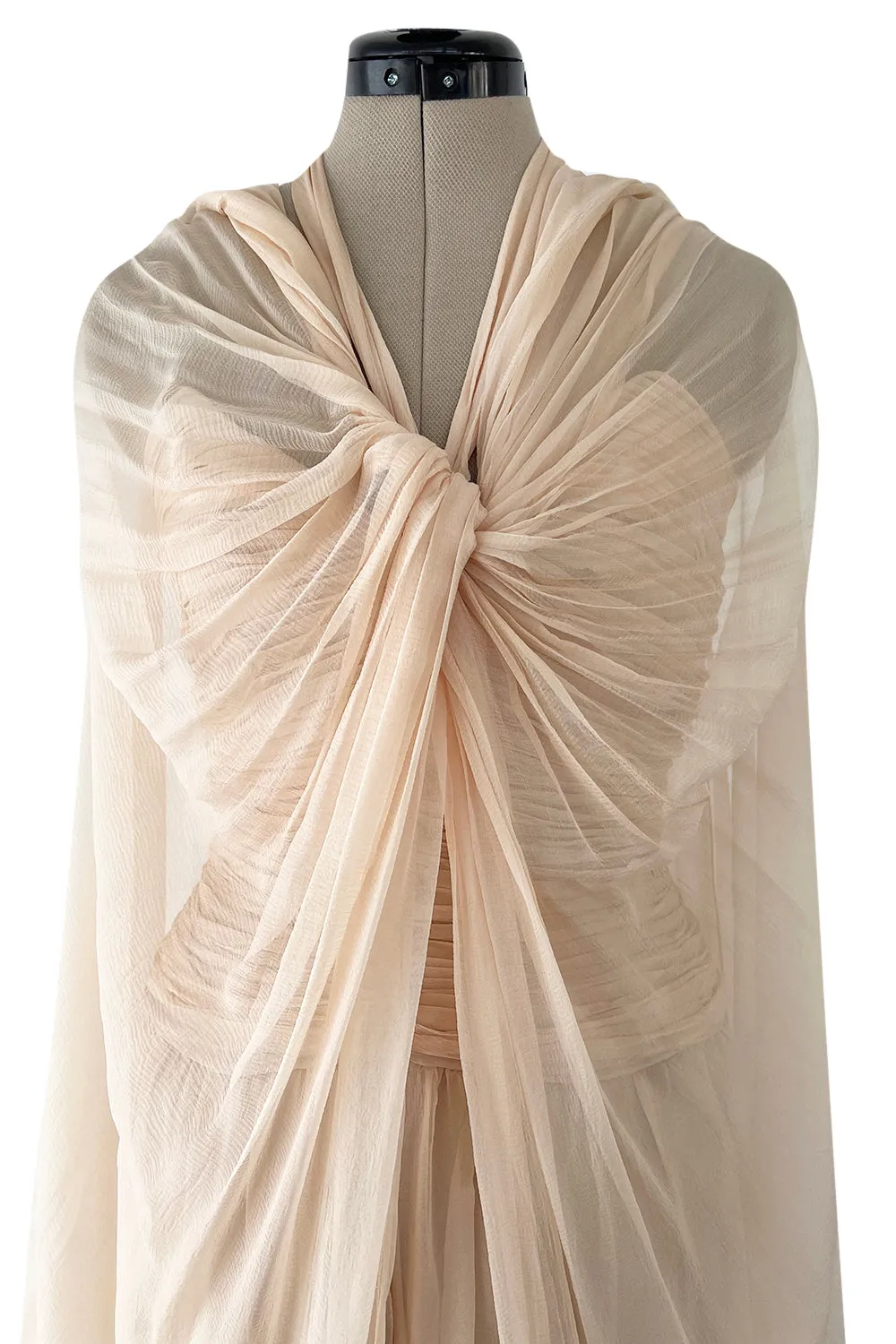 Incredible Spring 1985 Chanel by Karl Lagerfeld Pale Nude Silk Chiffon Dress w Attached Cape