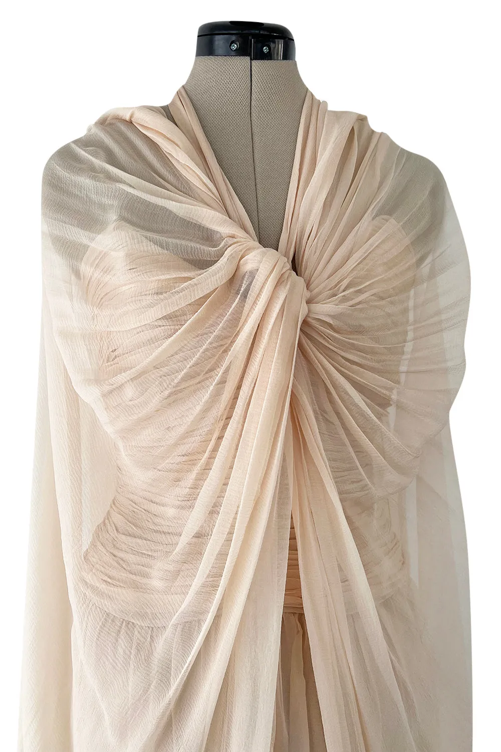 Incredible Spring 1985 Chanel by Karl Lagerfeld Pale Nude Silk Chiffon Dress w Attached Cape