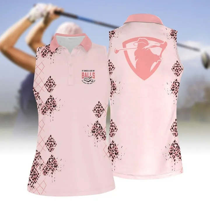 It Takes A Lot Of Balls Pattern Leopard Women Short Sleeve Polo Shirt Sleeveless Polo Shirt V2