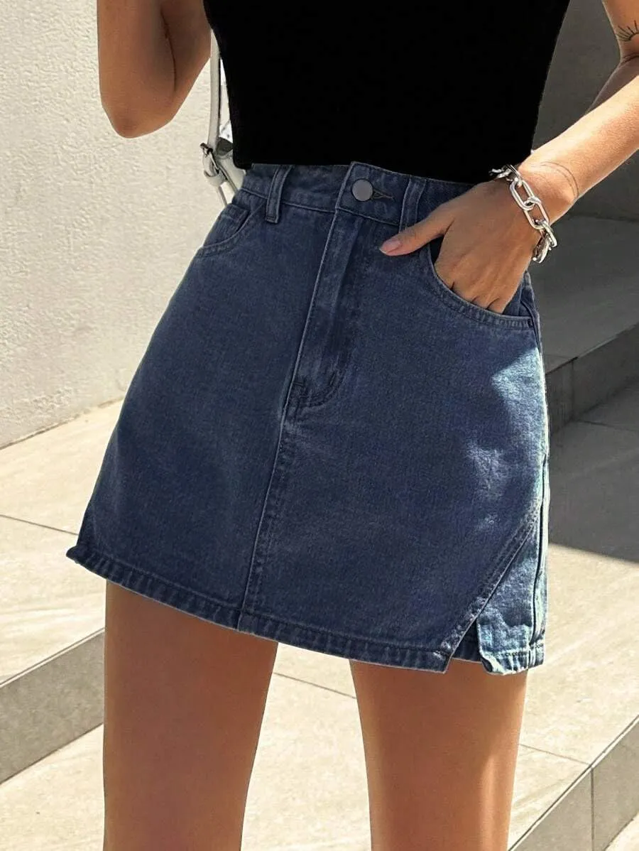 Jean Skorts for Woman Trendy High Waisted Stretchy Y2k Mini Skirt Denim Shorts Skort