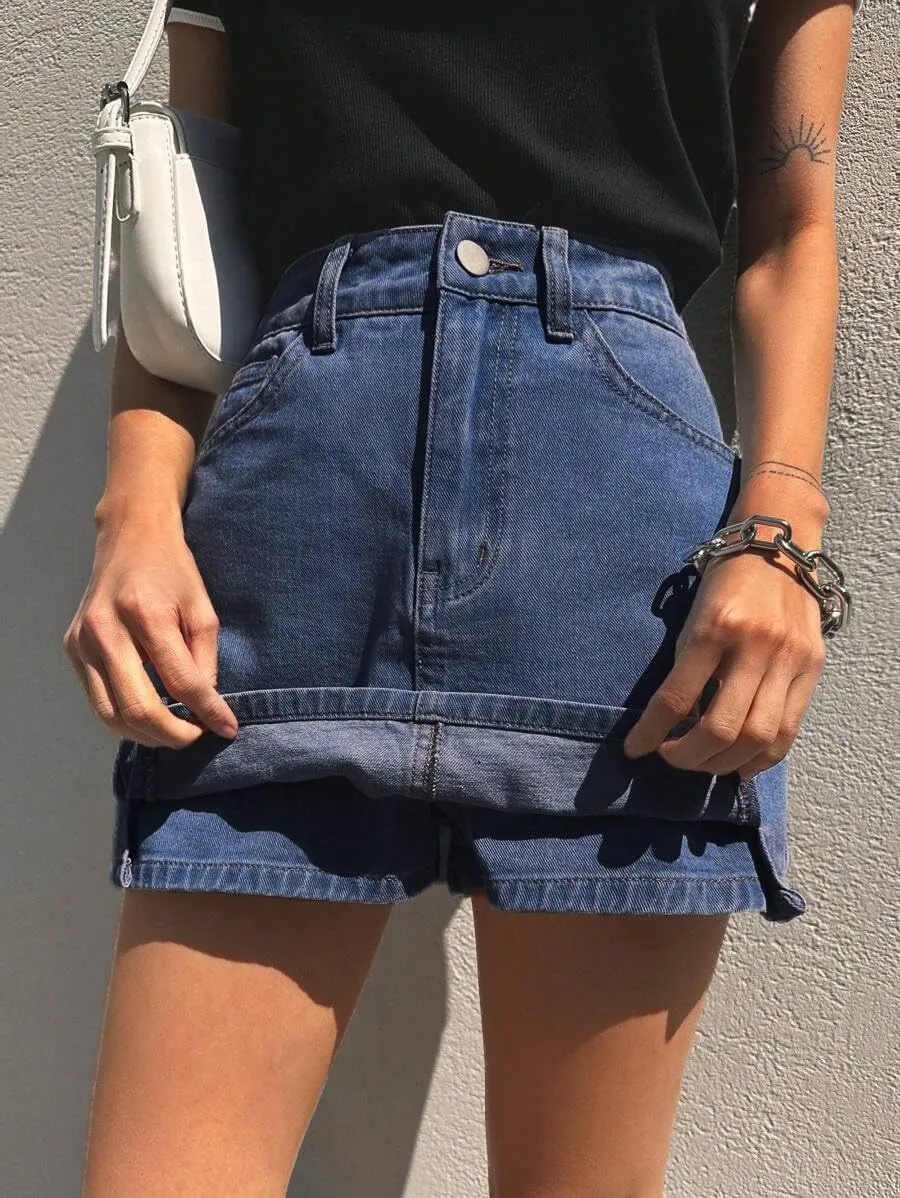 Jean Skorts for Woman Trendy High Waisted Stretchy Y2k Mini Skirt Denim Shorts Skort