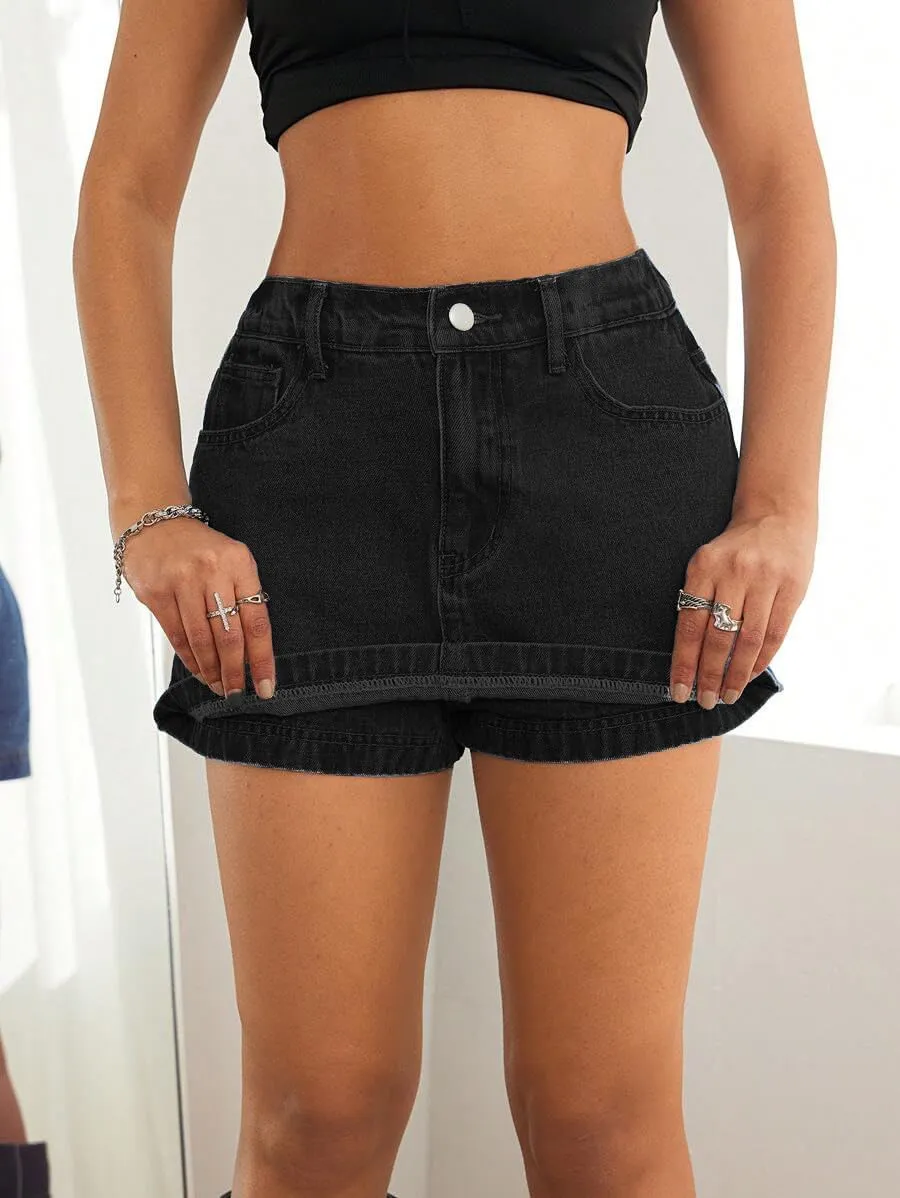 Jean Skorts for Woman Trendy High Waisted Stretchy Y2k Mini Skirt Denim Shorts Skort