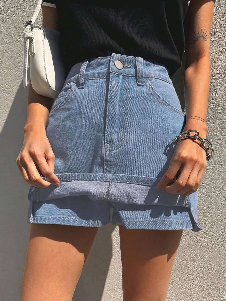 Jean Skorts for Woman Trendy High Waisted Stretchy Y2k Mini Skirt Denim Shorts Skort