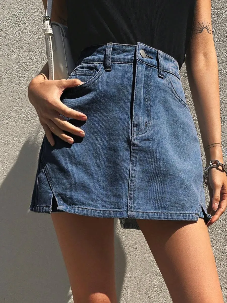 Jean Skorts for Woman Trendy High Waisted Stretchy Y2k Mini Skirt Denim Shorts Skort