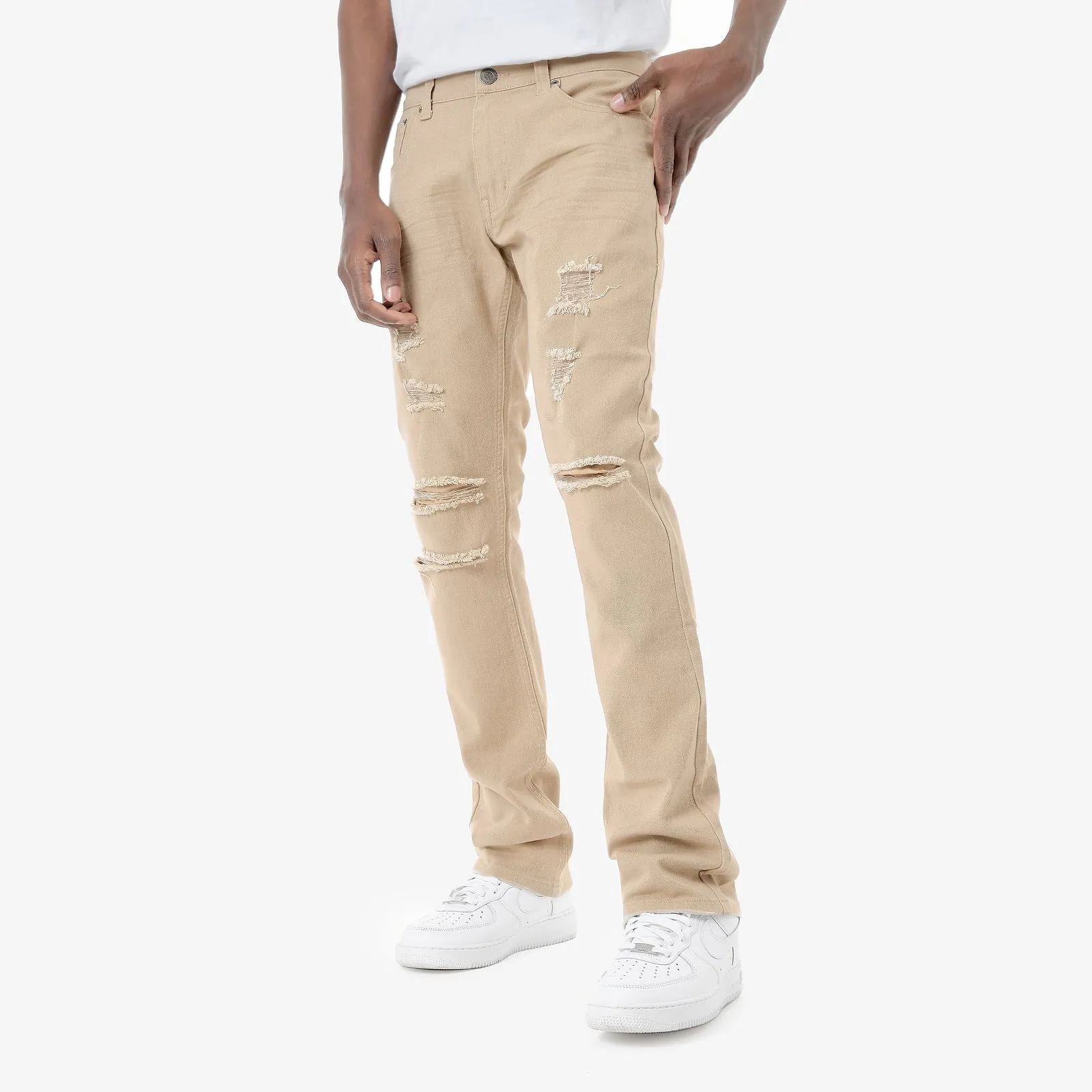 KHAKI STACKED JEANS