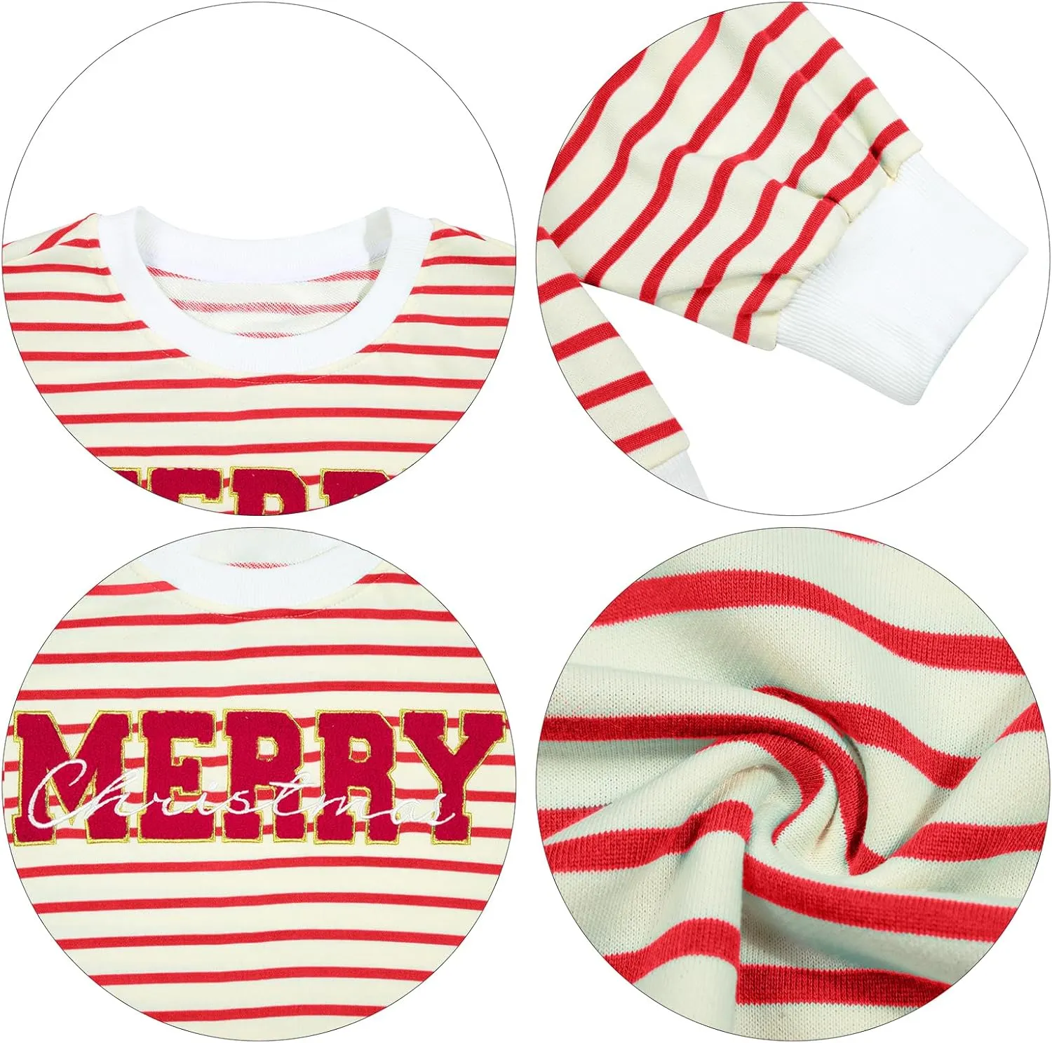 KIDDAD Christmas Sweatshirts for Women Glitter Patch Merry Christmas Letter Print Sweater Embroidered Striped Pullover Tops