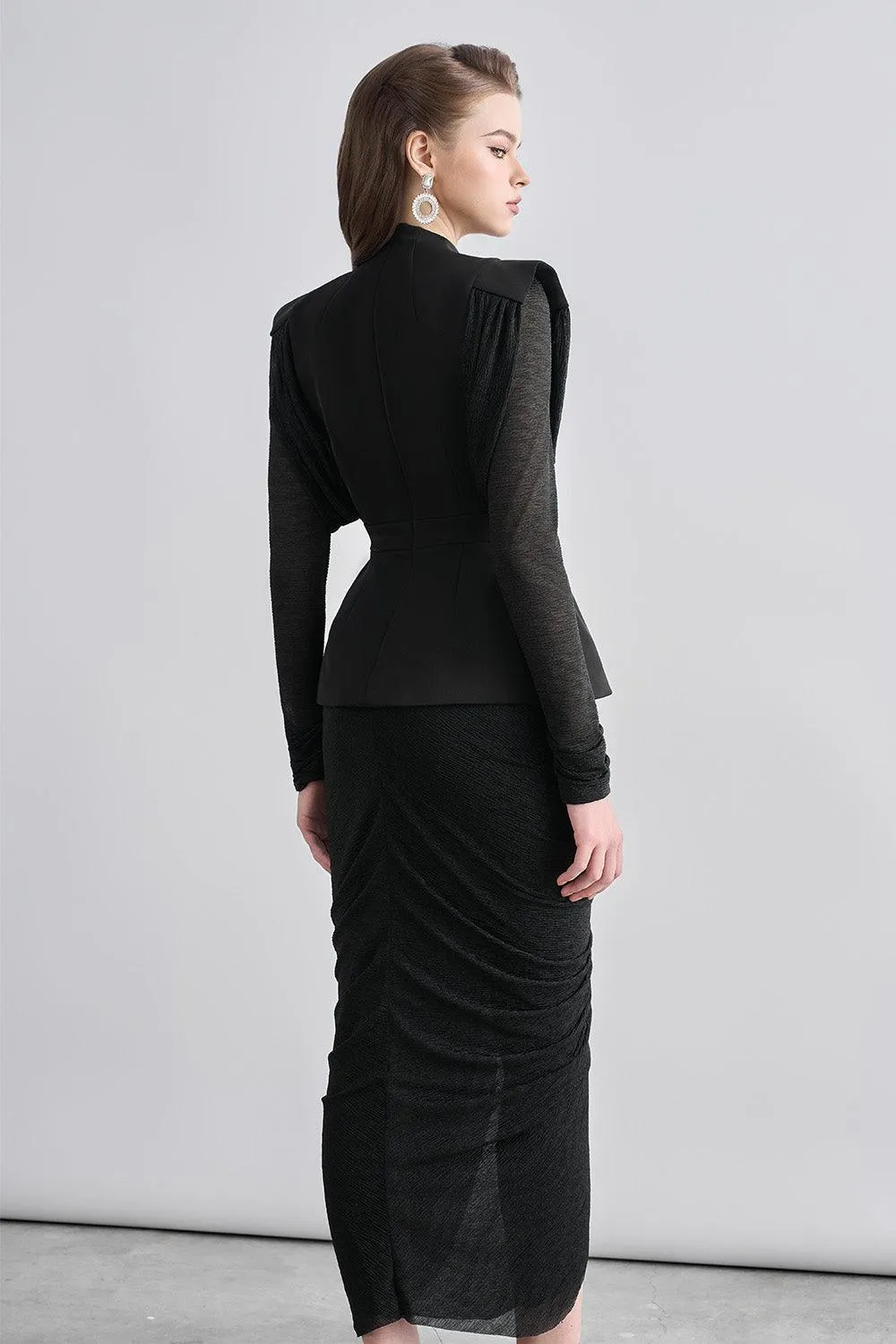 Kyle Peplum Gathered Chanel Midi Dress