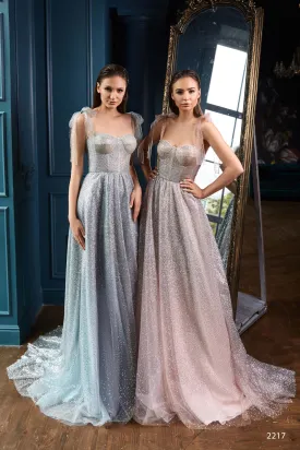 Luna * Lace up Back Prom Dress in Silver Blue or Powder