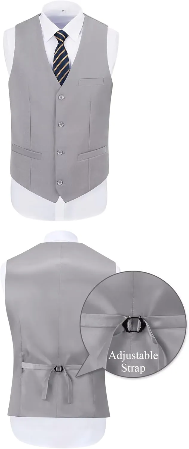 Men's 3 Piece Slim Fit Suit Set, Two Button Blazer Solid Jacket Vest Pants Wedding Business Suit