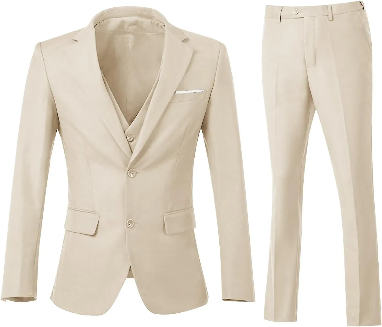 Men's 3 Piece Slim Fit Suit Set, Two Button Blazer Solid Jacket Vest Pants Wedding Business Suit