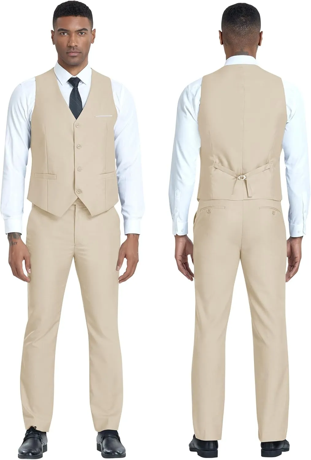 Men's 3 Piece Slim Fit Suit Set, Two Button Blazer Solid Jacket Vest Pants Wedding Business Suit