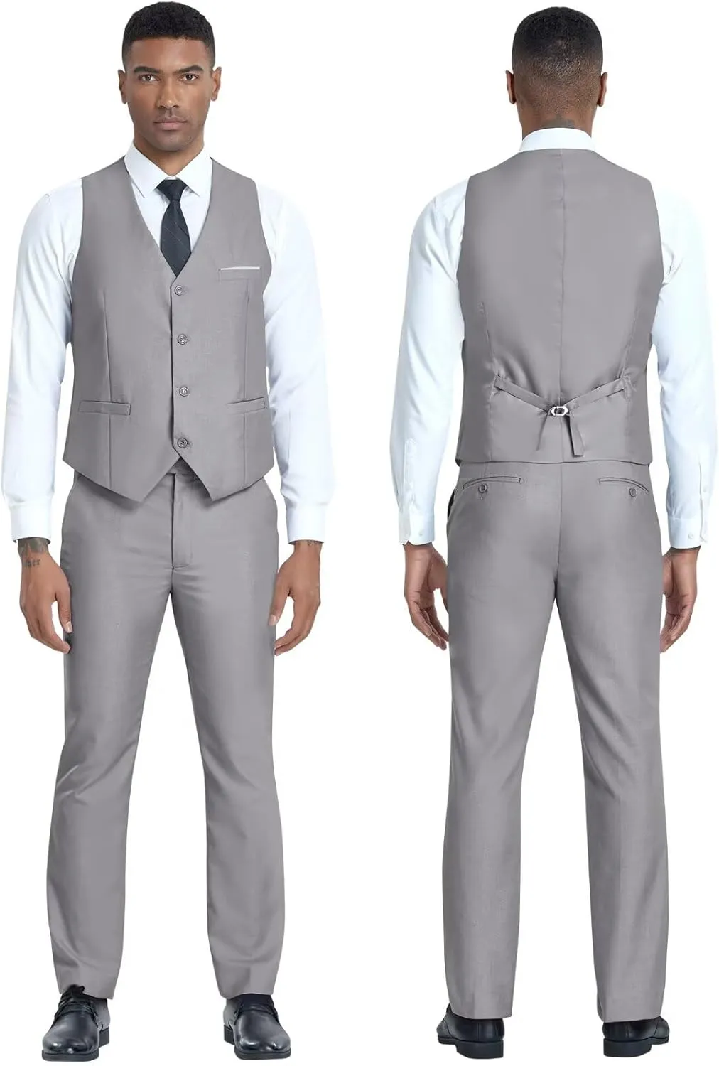 Men's 3 Piece Slim Fit Suit Set, Two Button Blazer Solid Jacket Vest Pants Wedding Business Suit