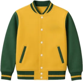 Mens Fashion Varsity Baseball Bomber Jacket, Yellow Varsity Jacket