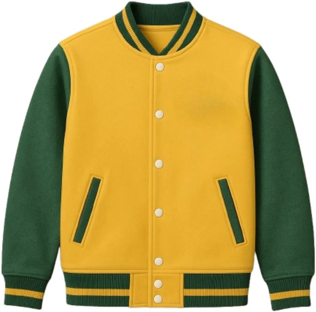 Mens Fashion Varsity Baseball Bomber Jacket, Yellow Varsity Jacket
