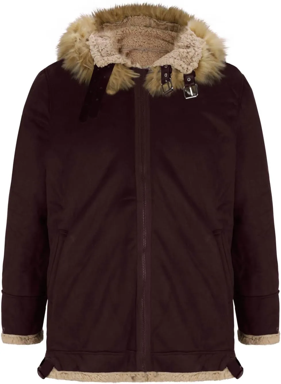 Men's Faux Leather Jacket Cozy Sherpa Fleece Lined Bomber Jackets Winter Suede Trench Coat with Faux Fur Trim Hood