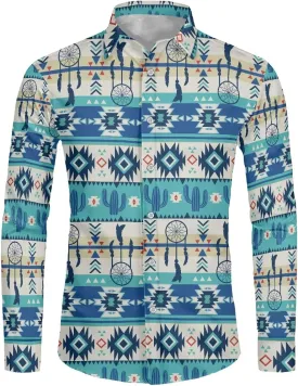 Men's Hawaiian Dress Shirt Casual Long Sleeve Button Down Shirt Tropical Beach Tops for Wedding, Party, Work