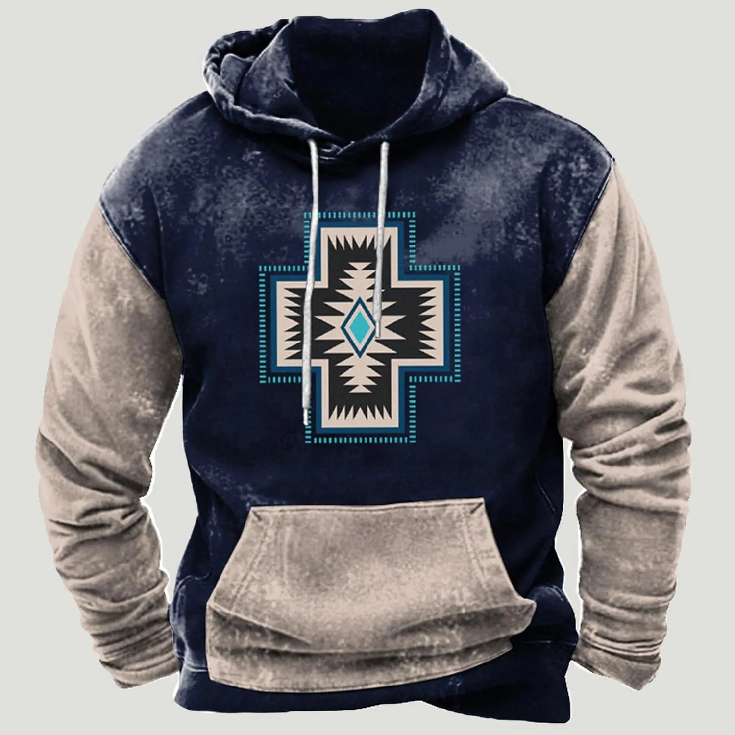 Men's Hooded Sweatshirt American Flag Print Long Sleeve Pullover Sweatshirt Vintage Tribal Aztec Graphic Hoodie Tops