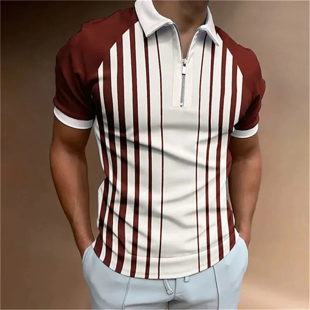 Men's Striped Short Sleeve Polo Shirt-Casual Summer Tops