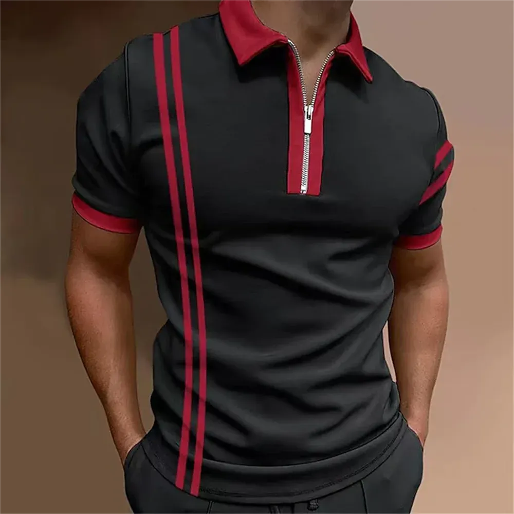 Men's Striped Short Sleeve Polo Shirt-Casual Summer Tops