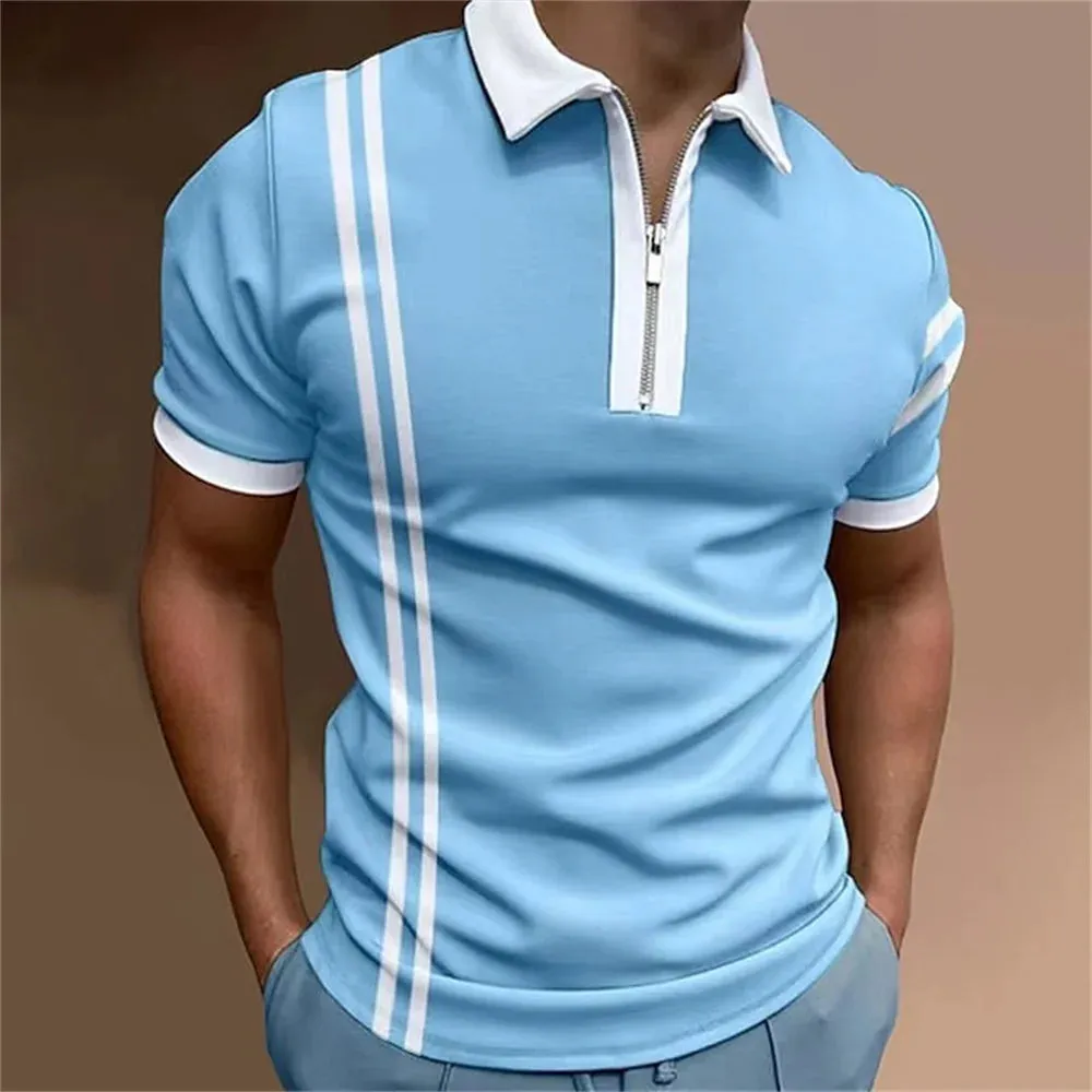 Men's Striped Short Sleeve Polo Shirt-Casual Summer Tops