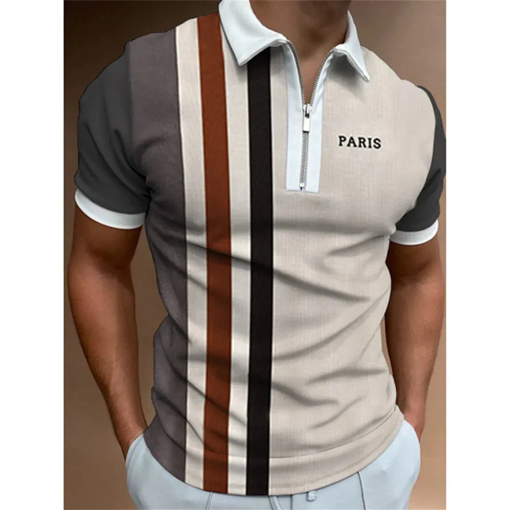 Men's Striped Short Sleeve Polo Shirt-Casual Summer Tops