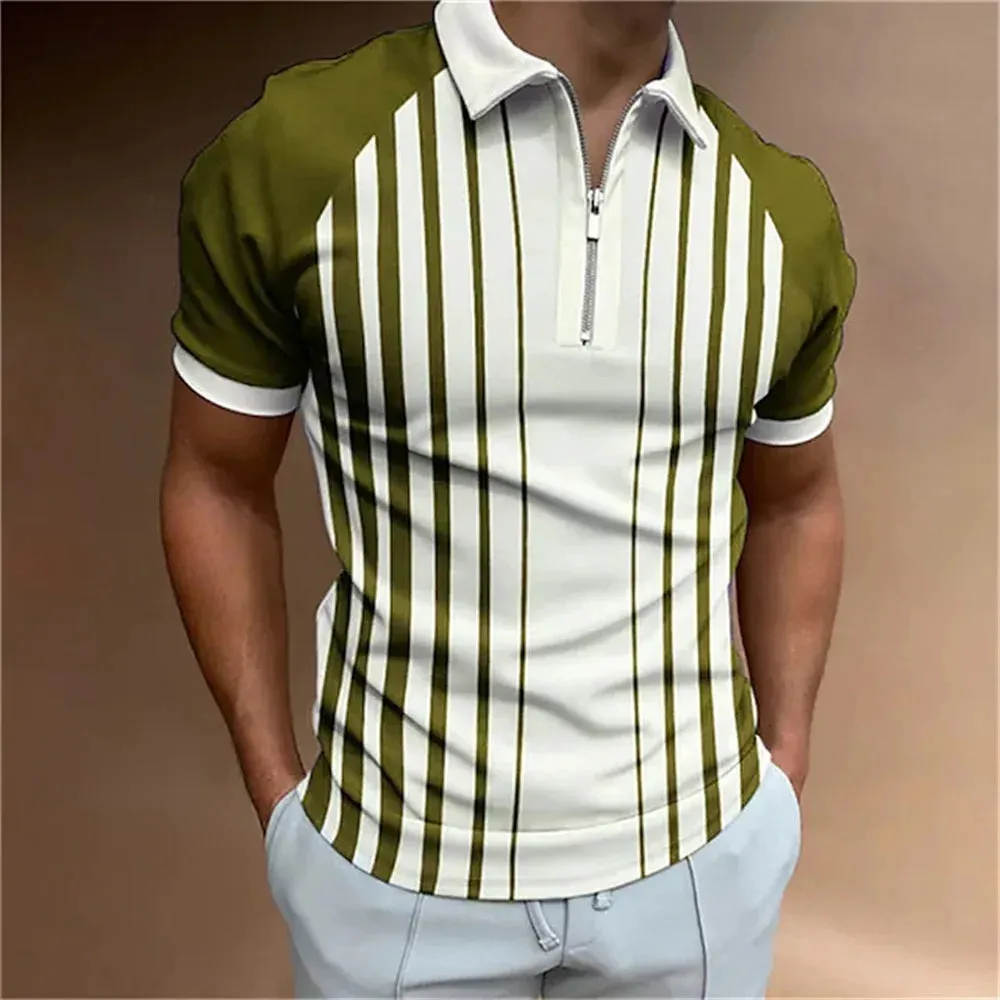 Men's Striped Short Sleeve Polo Shirt-Casual Summer Tops