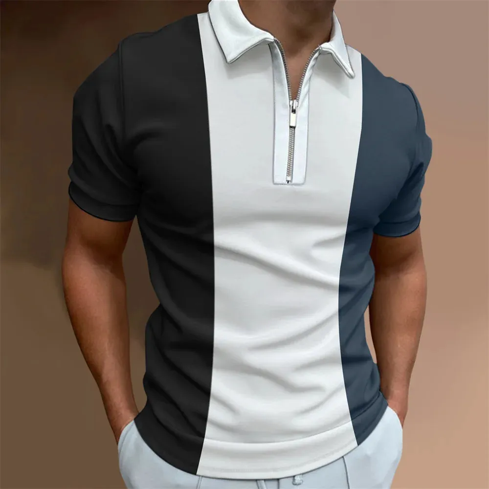 Men's Striped Short Sleeve Polo Shirt-Casual Summer Tops