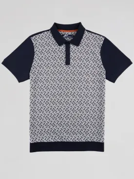 Mish Mash Heron Jacquard Jersey Polo Shirt - Navy