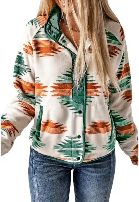 Molilove Women's Varsity Jacket Color Block Print Jacket Button Down Long Sleeve Fall Fashion Jackets Casual Outwear
