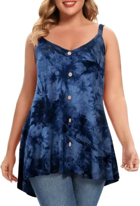 MONNURO Plus Size Camisole V Neck Button Cami Tank Tops Women's Sleeveless T-Shirt Tunics