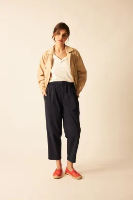 Navy High-Waisted Tapered Pants