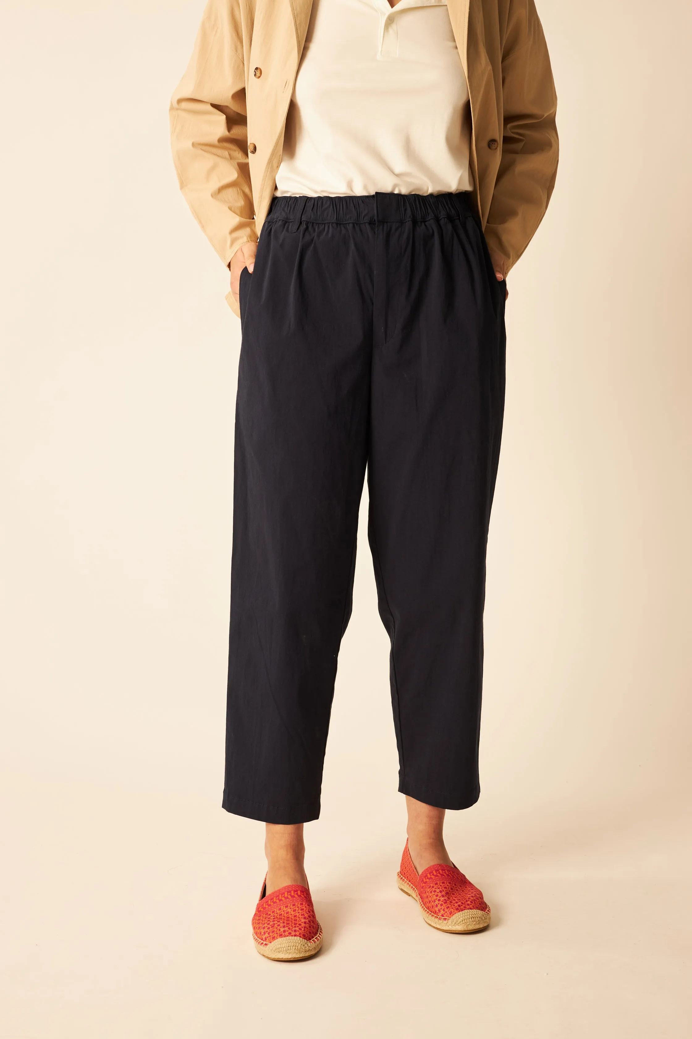 Navy High-Waisted Tapered Pants