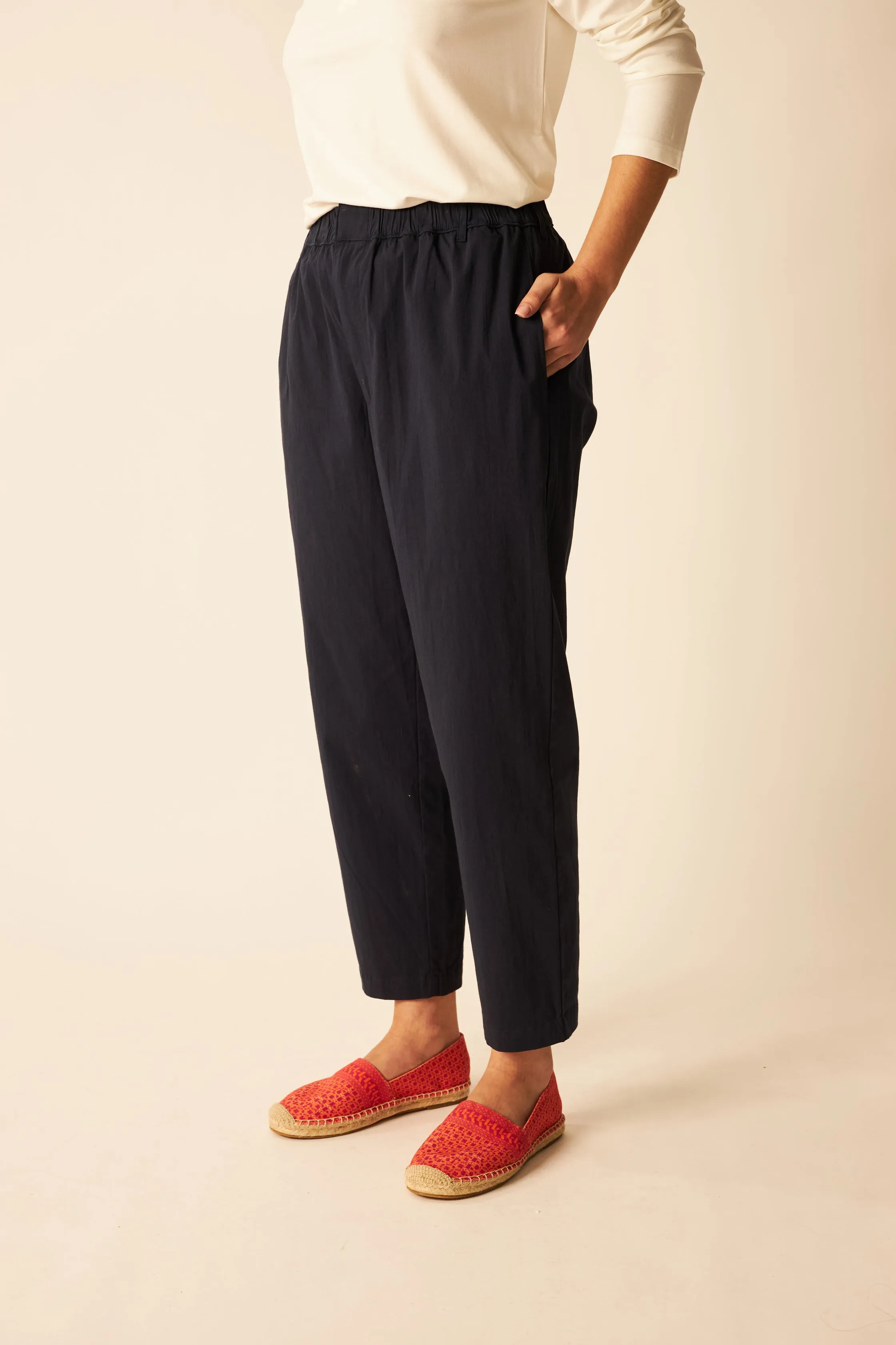 Navy High-Waisted Tapered Pants