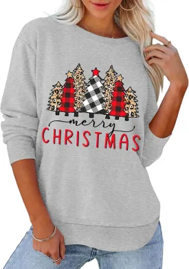 NECIOUS Womens Christmas Sweatshirt 2024 Graphic Xmas Top Merry Christmas Sweatshirt For Women Fall Winter Pullover
