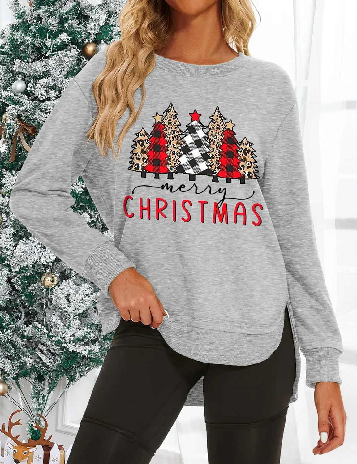 NECIOUS Womens Christmas Sweatshirt 2024 Graphic Xmas Top Merry Christmas Sweatshirt For Women Fall Winter Pullover