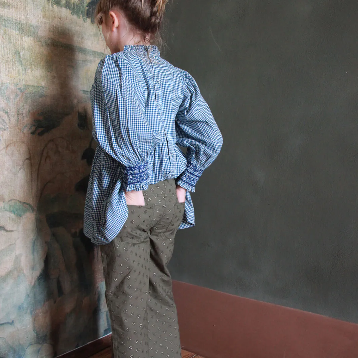 Pants in Khaki Green Broderie Anglaise by Bonjour - Last Ones In Stock - 6-12 Years
