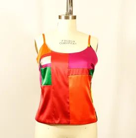 Patchwork Medium Silk Charmeuse Orange and Pink Camisole