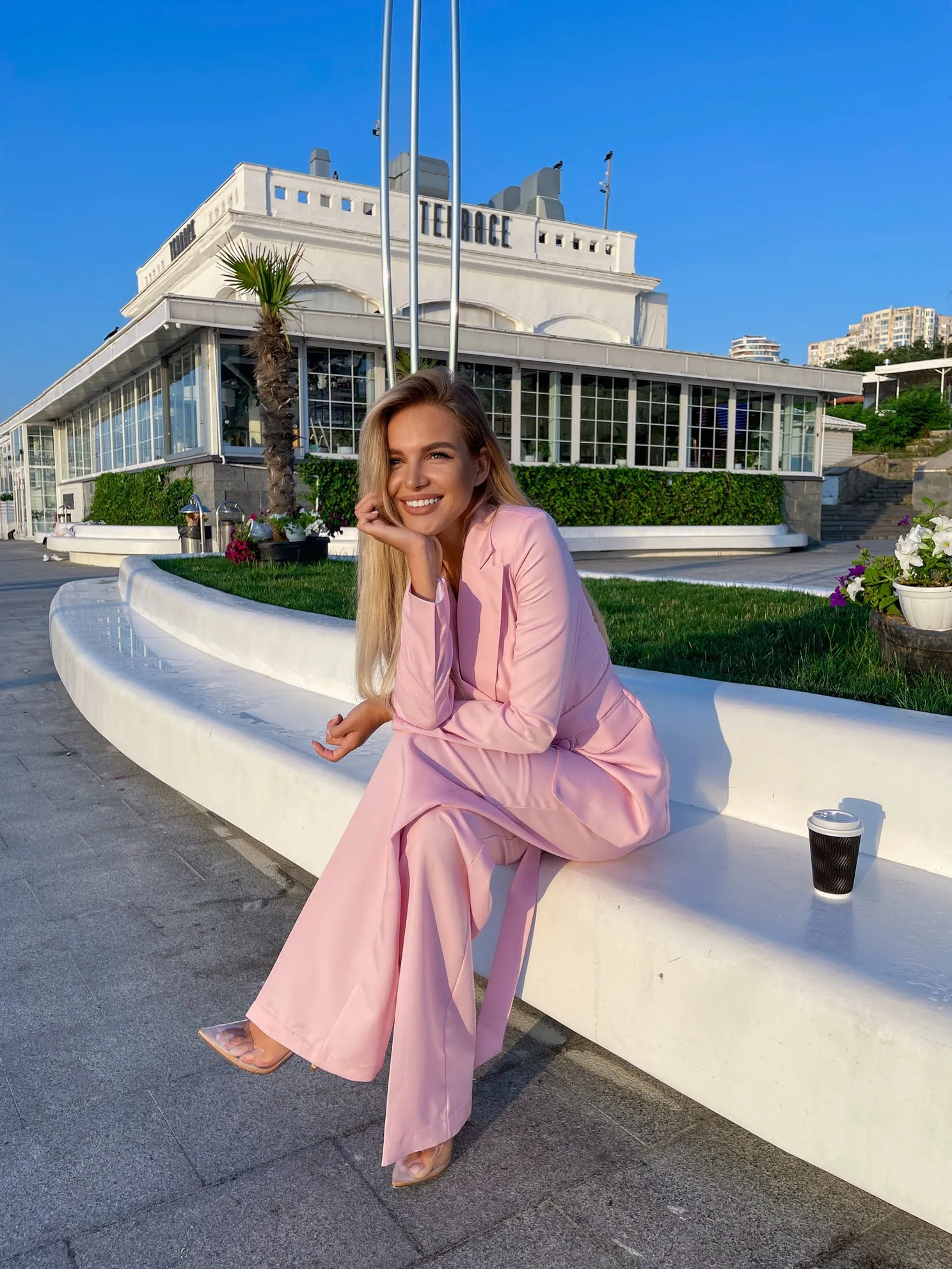 Pink Belted Double Breasted Suit 2-Piece