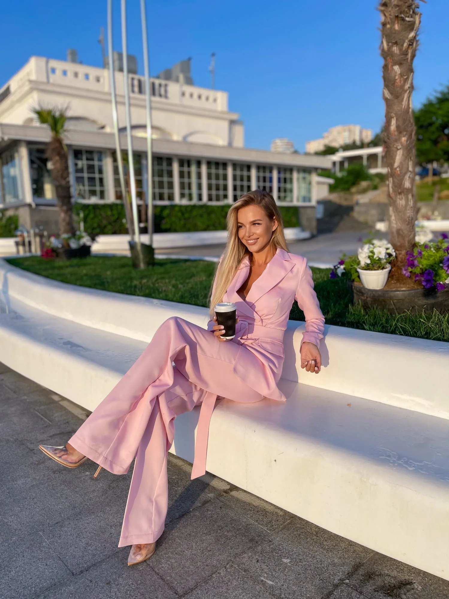Pink Belted Double Breasted Suit 2-Piece