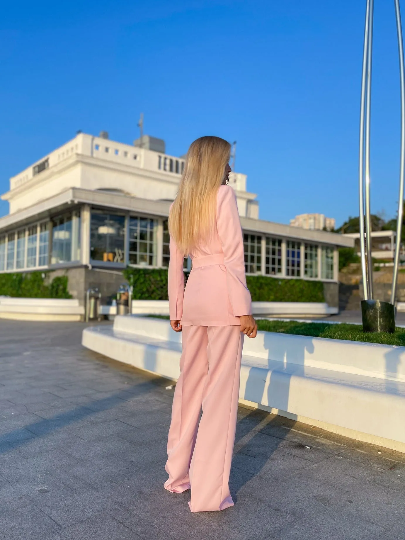 Pink Belted Double Breasted Suit 2-Piece