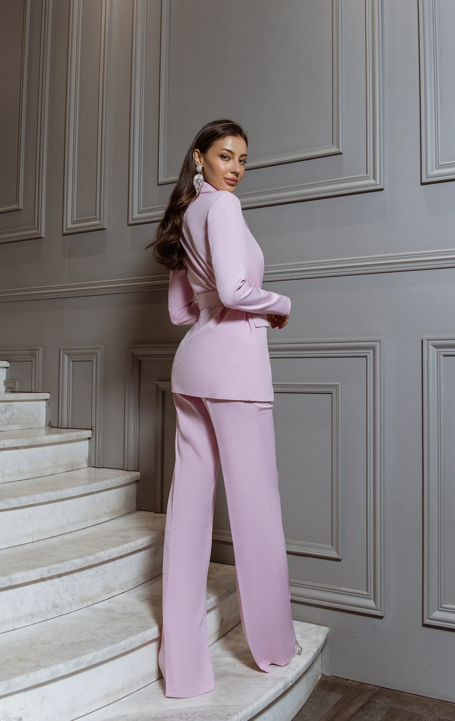 Pink Belted Double Breasted Suit 2-Piece