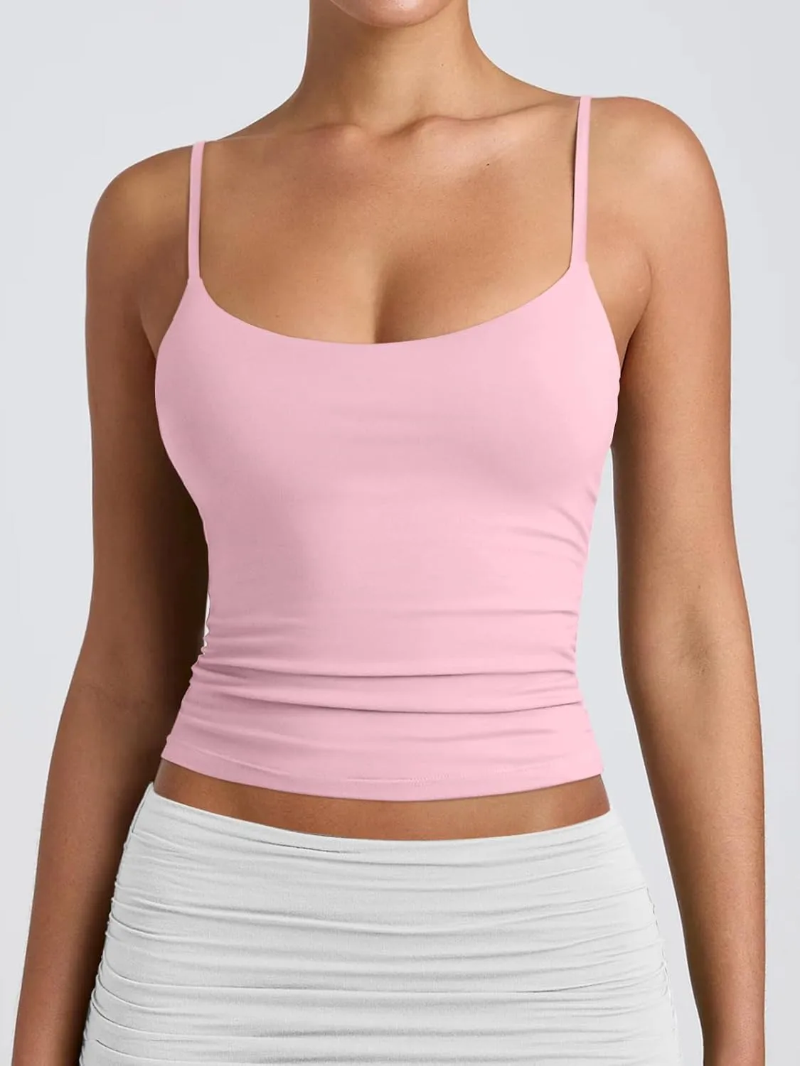PINKMSTYLE Women's Basic Double Lined Scoop Neck Tank Tops Adjustable Cami Tank Summer Sleeveless Tops