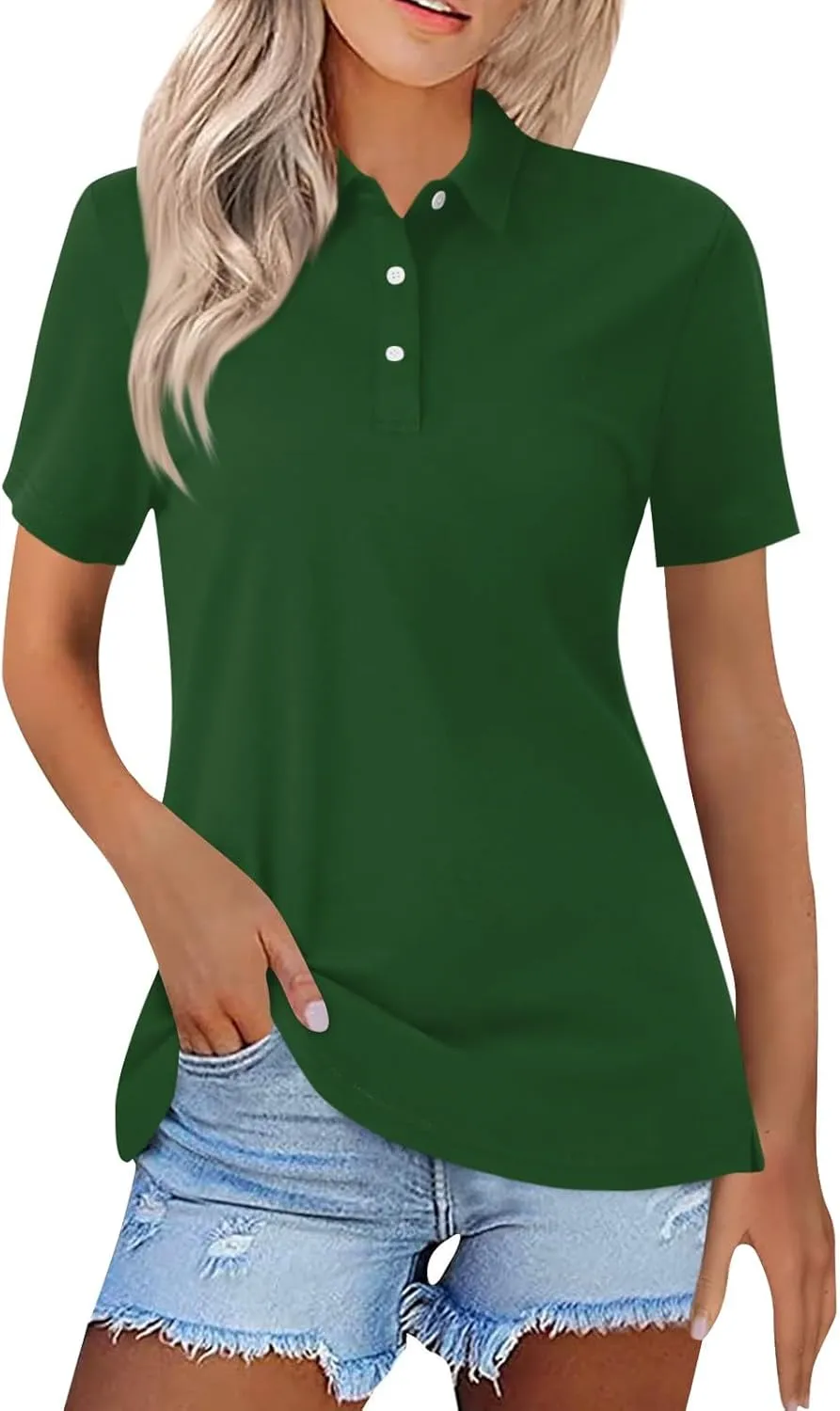 Polo Shirts for Women,Button Down V Neck Summer Tops Short Sleeve Dressy Casual Collared T Shirts Business Blouses
